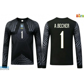 Billiga Brasilien Alisson Becker #1 Målvakt Hemmatröja Barn VM 2026 Långärmad (+ Korta byxor)